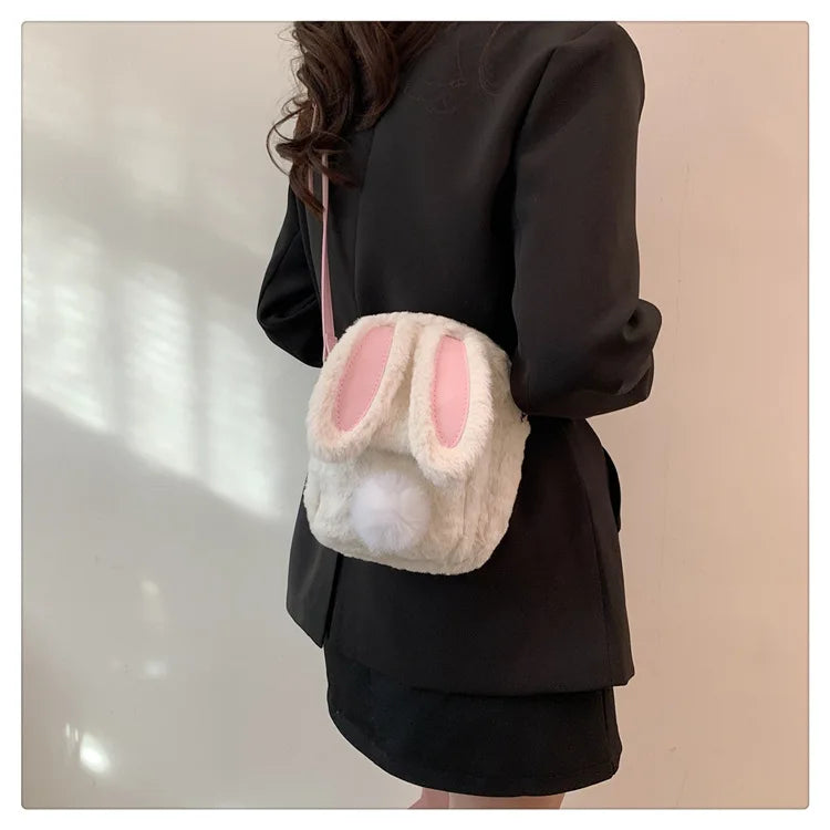 Plush Rabbit Single Shoulder Bag Doll Crossbody Bag For Girls 2024 New Cute Small Coin Wallet Phone Bag Toys For Children