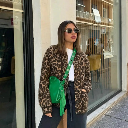 Chaqueta de leopardo de otoño Suninheart, abrigo para mujer, novedades de 2024, chaqueta de un solo pecho con cuello redondo, abrigo informal para mujer