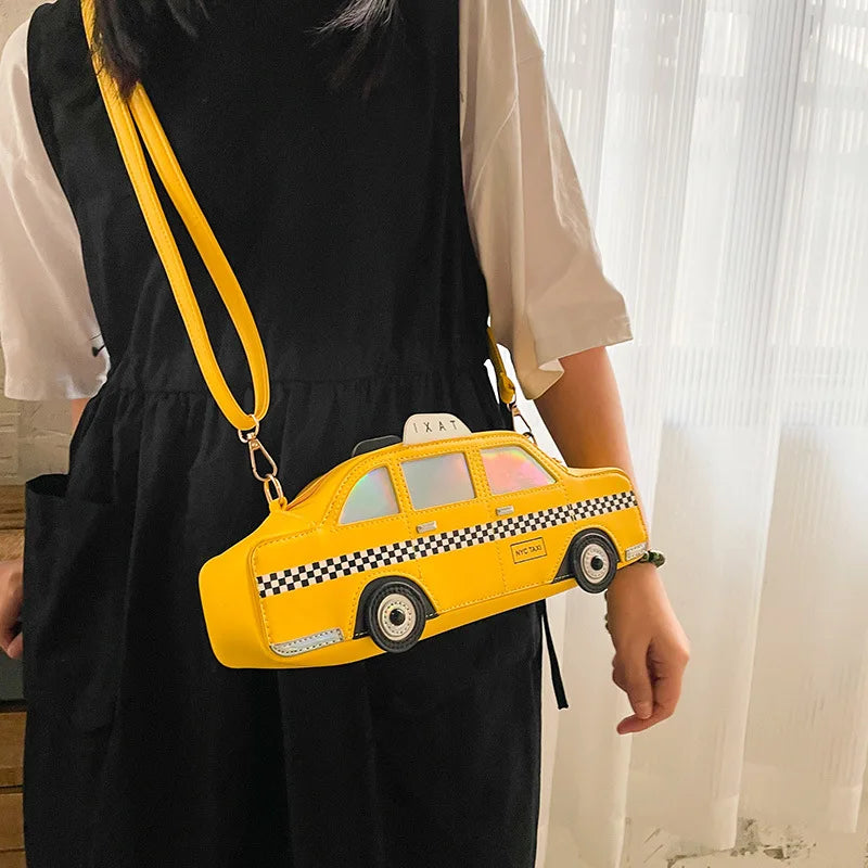 Shoulder Bag for Women Novel Yellow Taxi Shape Cute Cartoon Purses and Handbags Girls Crossbody Bag Female Casual Clutch Leather