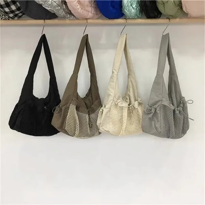 Sac en toile de nylon à mailles creuses d'été 2024, sac fourre-tout décontracté à la mode de marque à une épaule sous les bras, sacs à main de créateur de luxe