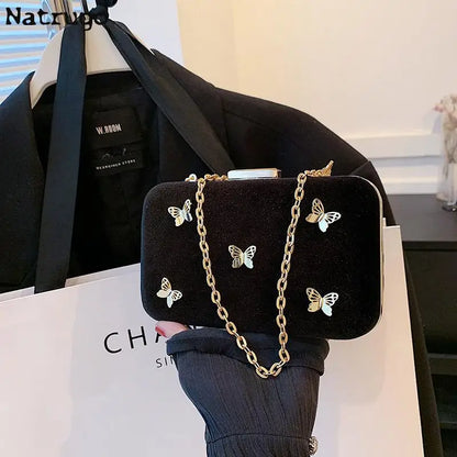 Bolso de mujer Bolso de invierno para mujer Bolso bandolera con forma de caja con diseño de mariposa y clip