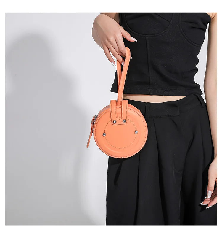 Fashion Mini Round Bag Women's Pu Leather Shoulder Bag Portable Small Clutch Purses