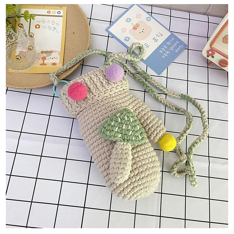 Bolso de hombro con forma de guante de punto a crochet hecho a mano, bolso bandolera pequeño estilo Lolita para mujer, bolso bandolera con bandolera lateral para teléfono para niñas