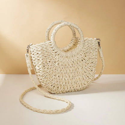 Bolso de paja estilo canasta de color caramelo informal, tejido con cuerda, para mujer, hecho a mano, para playa, para verano, pequeño, para vacaciones, 2024