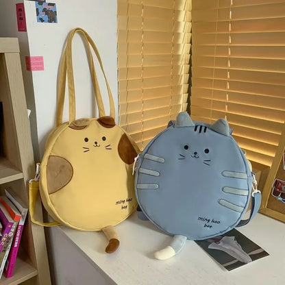 Bolso de hombro escolar kawaii para chicas adolescentes, bolsos cruzados con forma de gato pequeño, bolsos y carteras circulares para mujer, bolso de mano