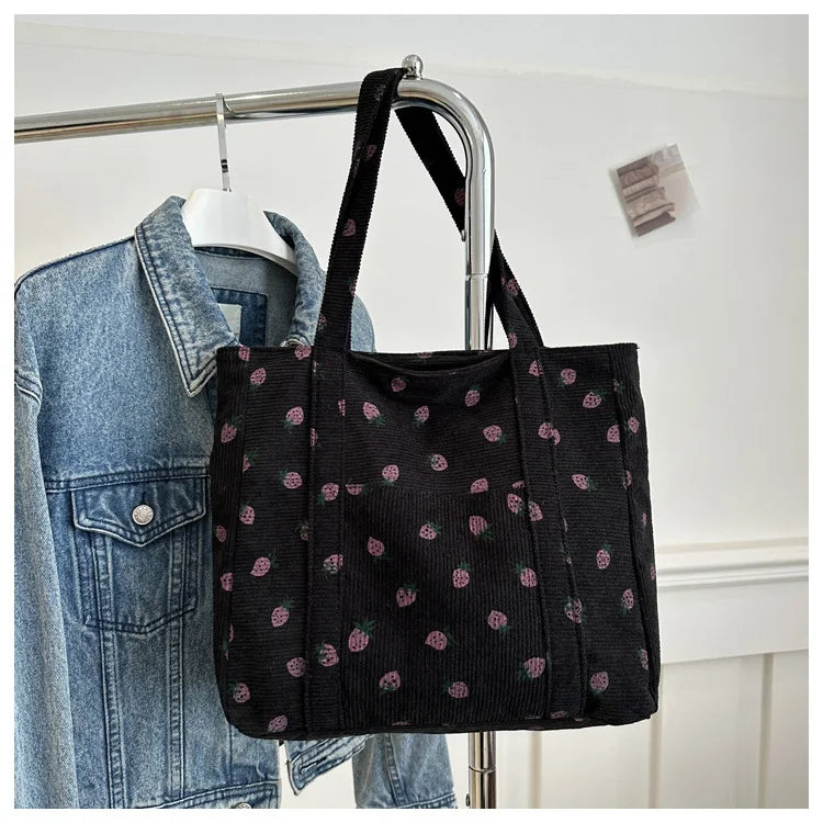 Sac fourre-tout décontracté à motif de fraises, grande capacité, sacs à bandoulière pour femmes, sacs à main chics et simples, grand sac de courses en nylon, sacs à main pour étudiants