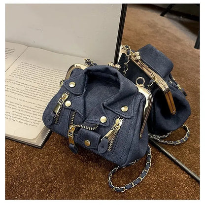 Bolso de hombro pequeño para mujer, bonito bolso cruzado con forma de ropa para niñas, bolso de cadena con remaches a la moda para niñas, bolso de mujer