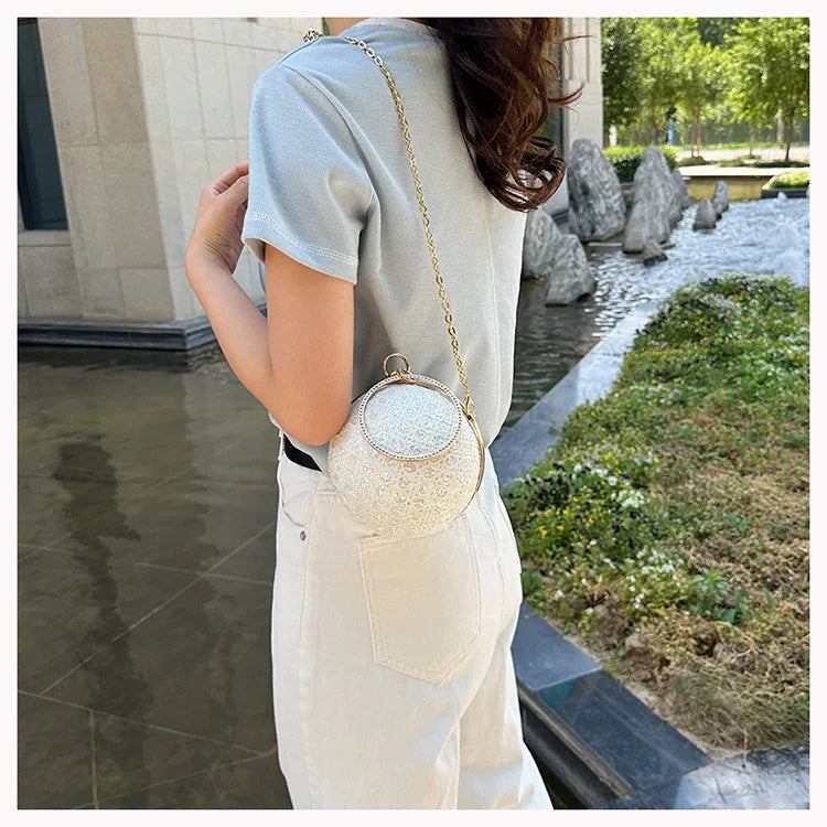 Women Evening Day Clutch Colorful Crystal Diamonds Round Ball Shaped Clutches Lady Handbag Wedding Purse Chain Shoulder Bag