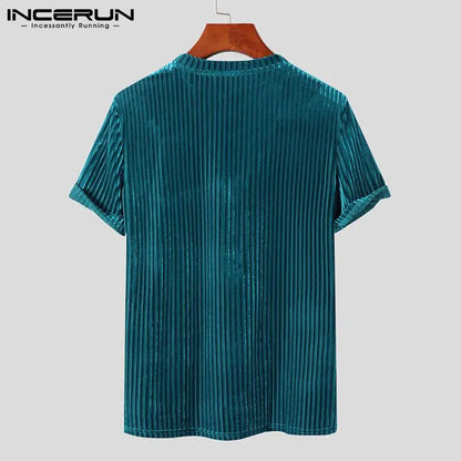 Fashion Casual Style Men's Camiseta  Party Shows Tees INCERUN Male Stylish Hot Sale Drawstring Round Neck Stretch T-shirts S-3XL