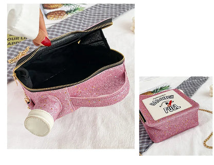 Fashion Personality Laser Sequin Embroidery Letter Oil Pot Bag Creativity Funny Chain Shoulder Bag Women Cute Messenger Bag