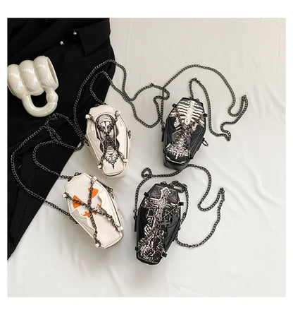 Halloween Cross Skull Printing Shoulder Bag Women Small Chain Crossbody Bag New Harajuku Small Square Bag