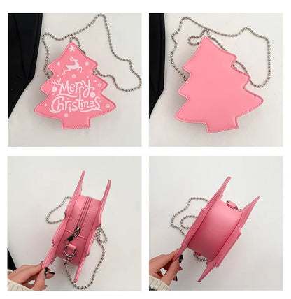 Bolso de mano con forma de árbol de Navidad de dibujos animados para mujer, mini bolso de mano con cadena y un solo hombro, bolso de diseñador, carteras y bolsos de mano