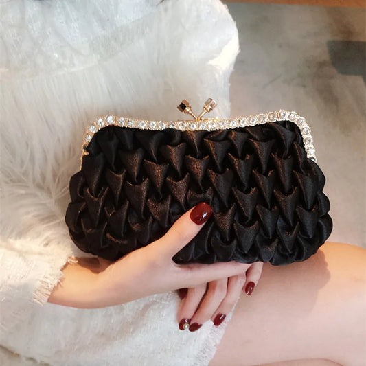 Bolso de noche para mujer, clásico, negro, tipo clutch, de satén con diamantes de imitación, para banquetes, para novia