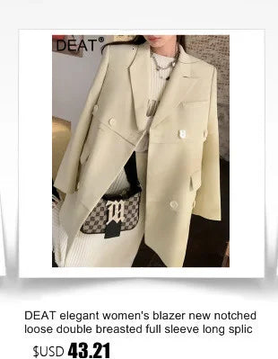 DEAT Fashion Blazer para mujer, nueva moda, chaqueta de traje con muescas de encaje y retazos de manga larga en contraste, otoño 2024, 17A1298