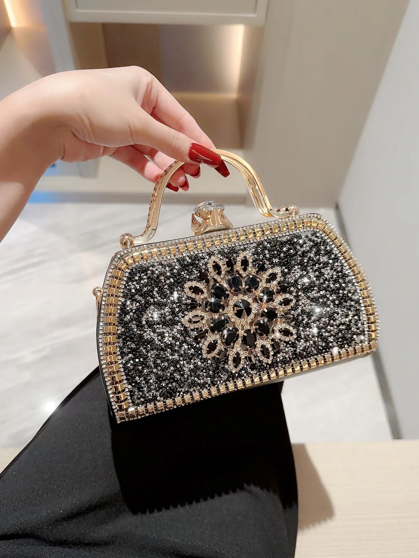 Bolso de noche de lujo para mujer, bolso de mano brillante con diamantes de imitación, bolso de banquete, bolso de mano de alta calidad