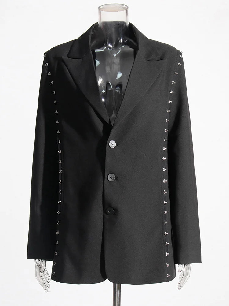 DEAT Fashion Blazer pour femme avec boucle en métal crantée et décoration à la taille, rétraction ample à simple boutonnage, nouvelle tendance automne 2024 7AB1058