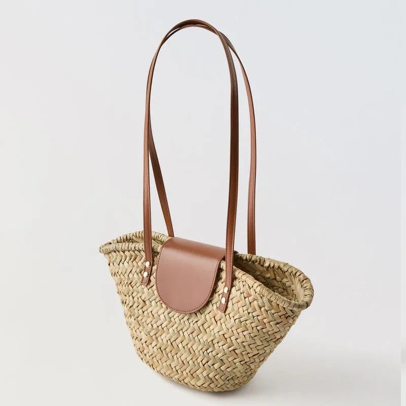 Bolso de mimbre informal para mujer, tejido de mimbre natural, estilo vintage, hecho a mano, para playa, de gran capacidad