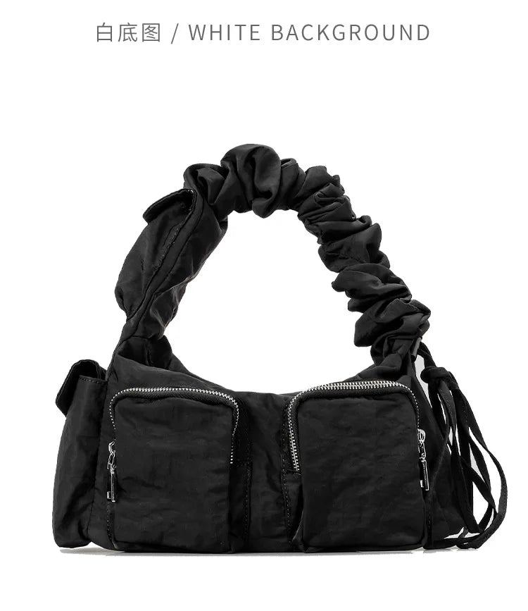 Bolsos de hombro informales con correa de cordón para mujer, bolsos de diseñador con múltiples bolsillos, de nailon, tipo hobo, tipo bandolera, bolso de mano pequeño, tipo shopper