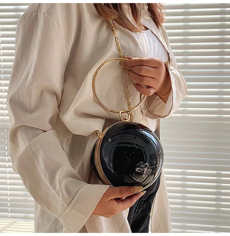 New Acrylic Chain Shoulder Bag Women Handbag Fashion Ball Shape Crossbody Bag Evening Bag