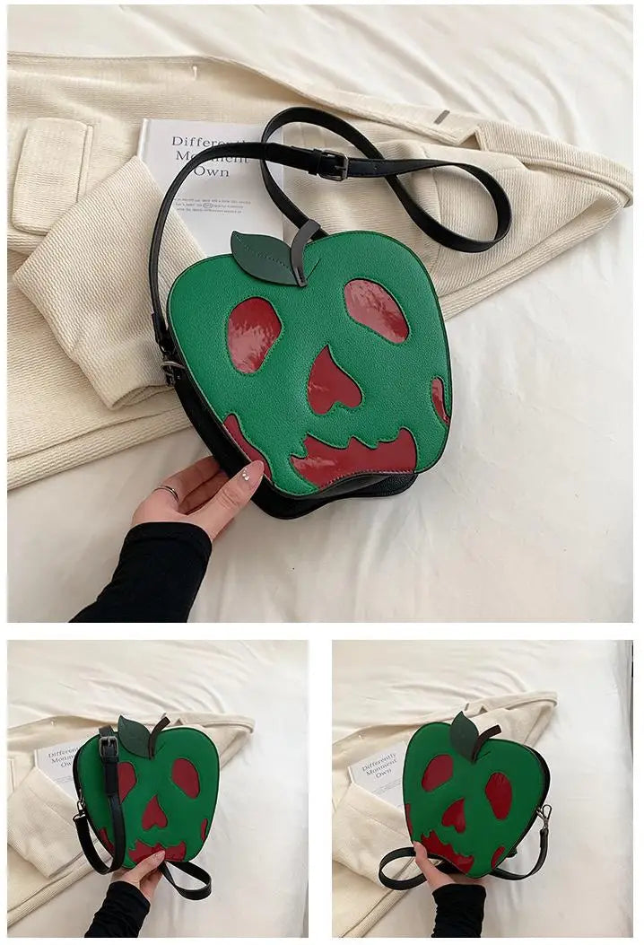 Bolso bandolera con forma de manzana envenenada para Halloween, divertido bolso de hombro, novedoso bolso de mano de piel sintética