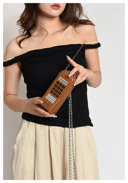 Lindo bolso de hombro para niñas, divertido bolso estilo teléfono móvil, moderno bolso bandolera de un solo hombro con cadena digital y estampado para mujer