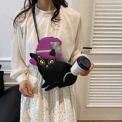 Cute Cat Small Bag 2024 New Cartoon Girl‘s One Shoulder Small Round PU Bag