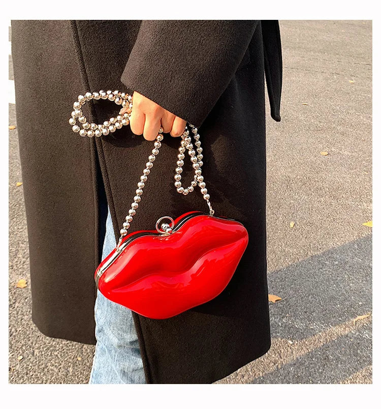 Sexy Red Lips Design Women Party Clutch Evening Bag Transparent Female Chain Bag Crossbody Bag Purses and Handbags Pouch Fashion