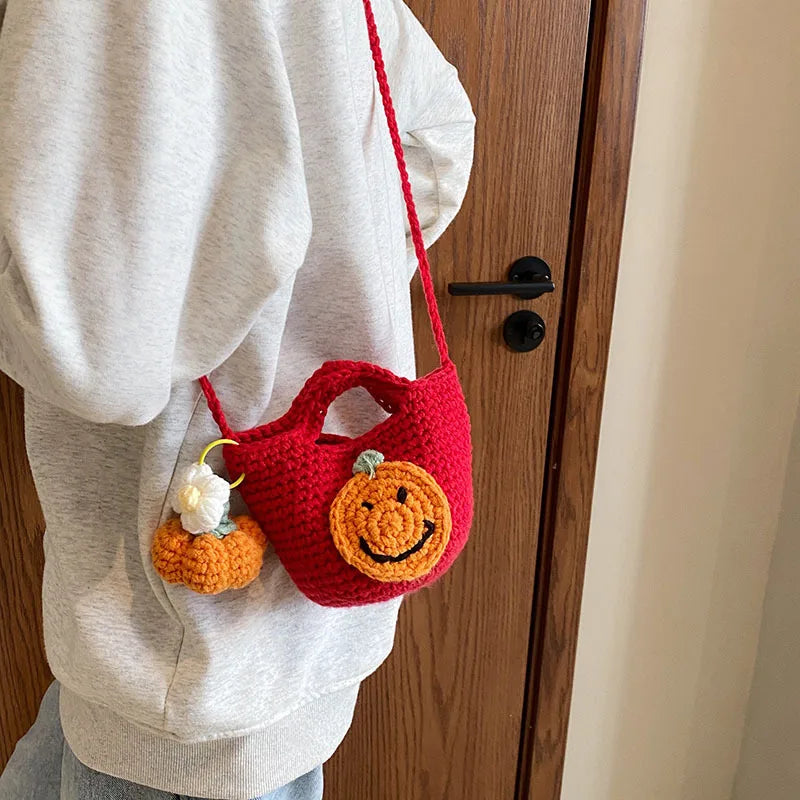 Bolso bandolera tejido a mano con dibujos animados para mujer, bolso para teléfono móvil, bolso bandolera pequeño de punto de Papá Noel, monedero, tarjetero, Kawai