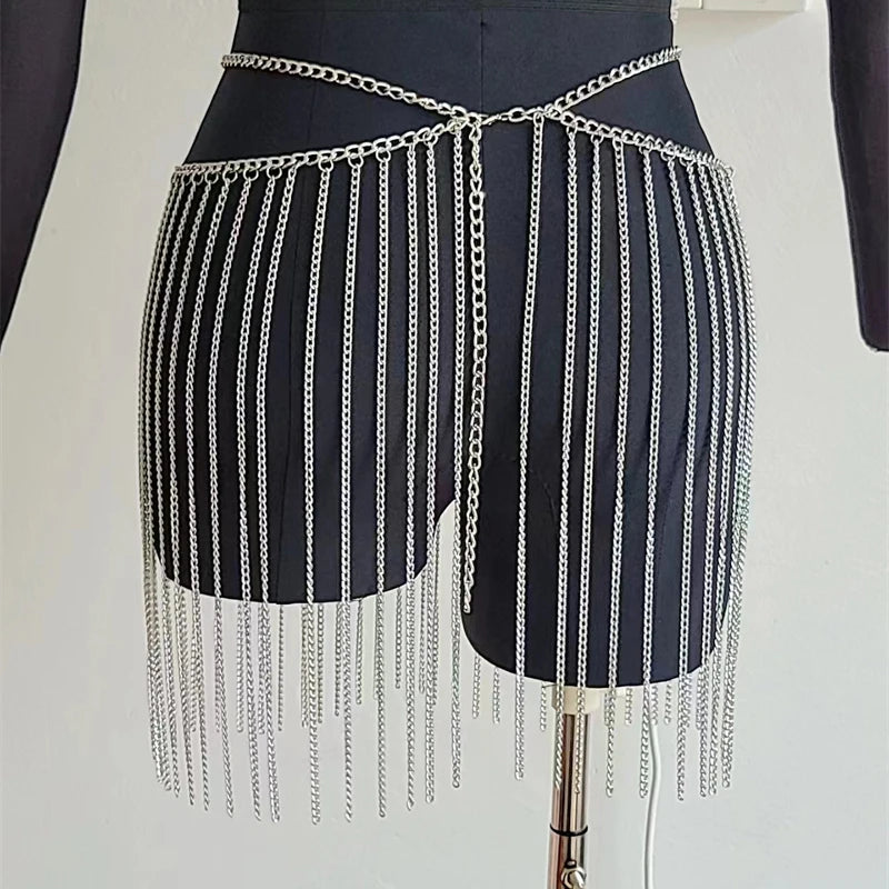 2023 Autumn Mini Skirt Fashion Casual Elegant Halloween Christmas Tassel Y2K Clothing Metal Body Chain 90S Vintage Women Skirts