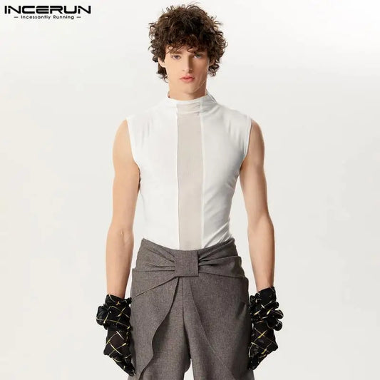 Hauts bien ajustés et beaux INCERUN hommes maille patchwork conception gilets décontractés Clubwear mâle vente chaude sans manches débardeurs S-5XL 2024