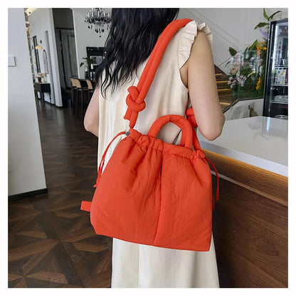 Casual Large Capacity Puffer Tote Bag Designer Padded Nylon Women Handbags Knotted Strap Shouder Crossbody Bags Warm Sac 2024