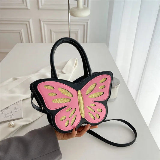 Cute Butterfy Shoulder Bag For Women Girl's Fashion Design Handbag Female Crossbody Bag Small Square Bag PU Leather Flap