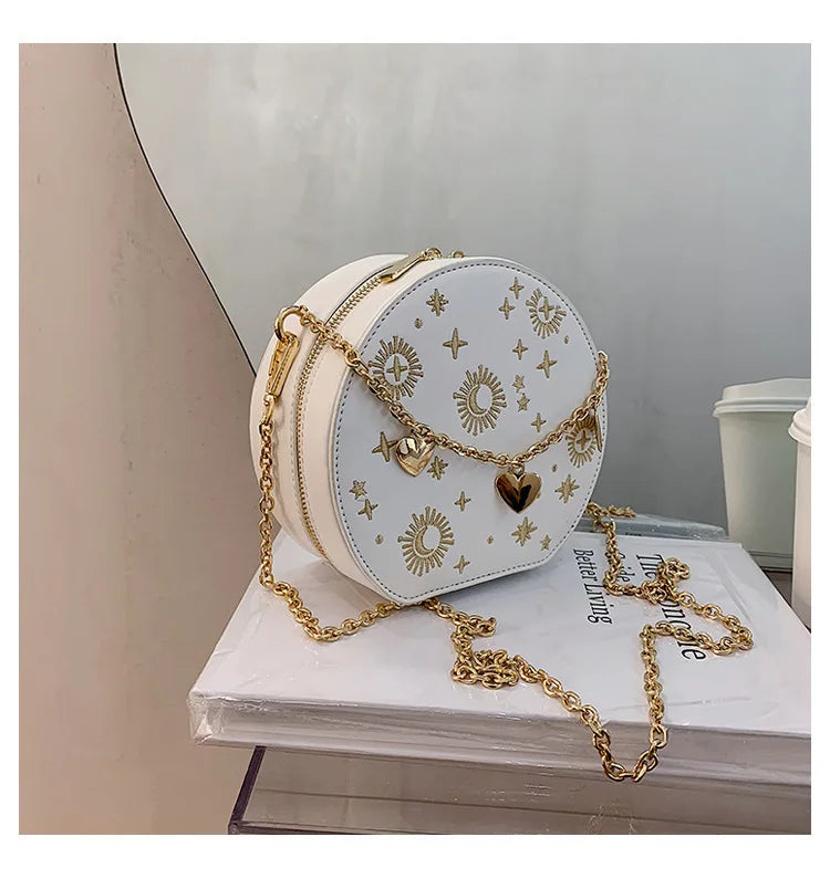 Fashion Starry Sky Round Bags Women Crossbody Bag Luxury Chain Circular Shoulder Bag Lady Small Embroidery Women's Handbag