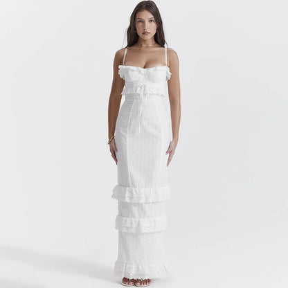 Suninheart Vestido de verano de alta calidad para invitadas de boda para mujer 2023 Vestido largo de fiesta de cumpleaños de noche de estilo francés blanco para ocasiones especiales