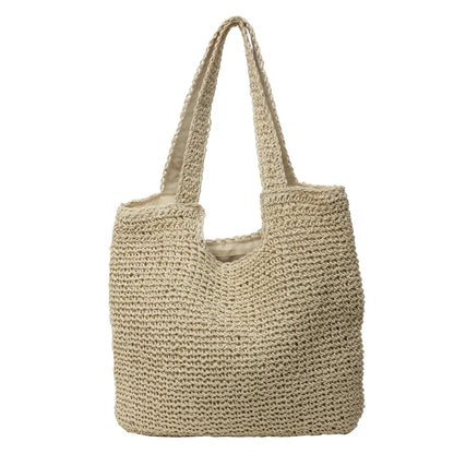 Bolso de mano informal de paja de gran capacidad, tejido para mujer, bolsos de hombro hechos a mano para playa de verano, bolsos grandes tipo shopper Bali 2024