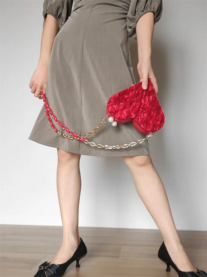 Bolso de mano para mujer, de acrílico, con forma de corazón, tipo sobre, de diseñador, para fiesta, de lujo, color rojo