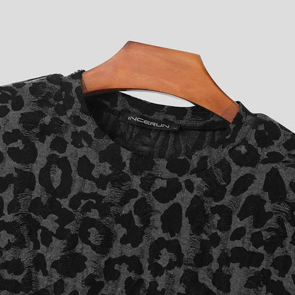 2024 Camiseta para hombre con estampado de leopardo, cuello redondo, manga corta, ropa de moda para hombre, ropa de calle, camisetas sueltas informales de verano, INCERUN