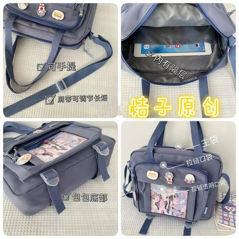 Bolso de escuela secundaria japonés para niñas, bolso transparente, bolso de hombro, bolso de mano, bolso de mano, bolso de mano grande tipo bandolera, bolso de mano para mujer