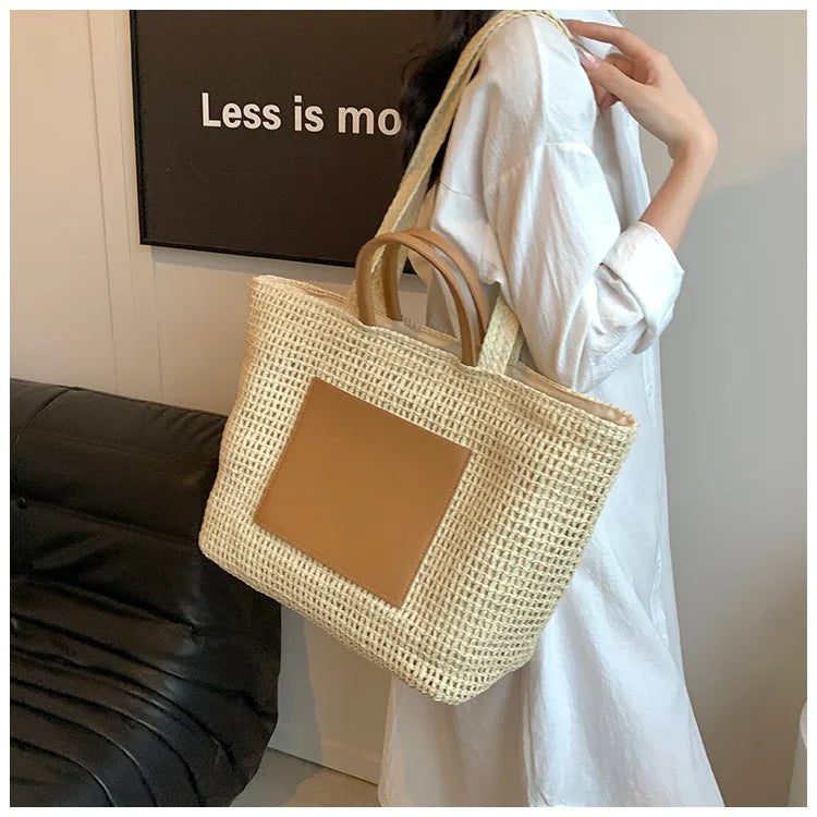 Casual Large Capacity Straw Tote Bag Hollow Paper Weave Women Shoulder Bags Handmade Summer Beach Handbag Big Bali Shopper Purse