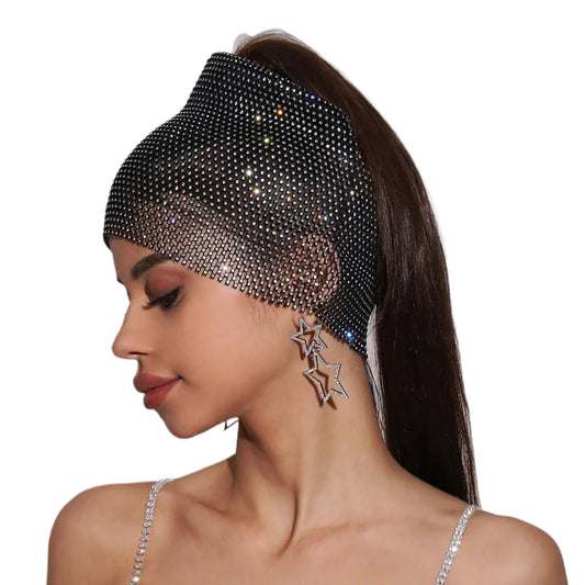 Gorro de lujo con red de pesca y diamantes para mujer, gorro brillante con diamantes de imitación, pañuelo de estilo hip hop, pañuelo para la cabeza a la moda para fiestas en discotecas