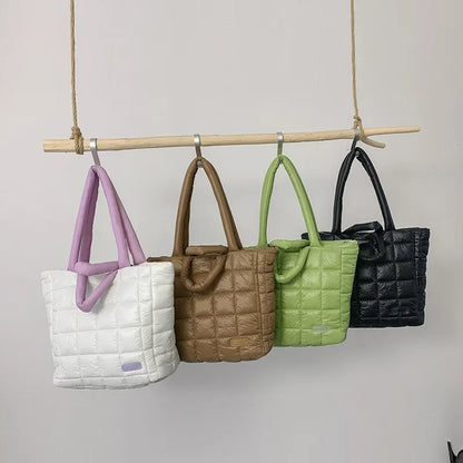 Bolso de mano acolchado de gran capacidad para mujer, bolsa de mano de nailon ligero y suave, de nailon, para compras grandes