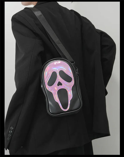 Bolso bandolera para hombre y mujer, estilo coreano, divertido bolso de hombro con calavera fantasma láser, bolso pequeño suave para teléfono móvil