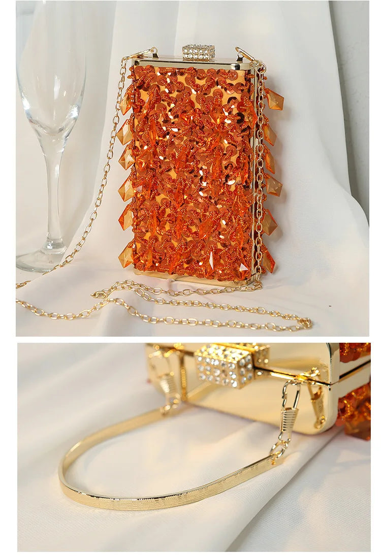 New Vintage Handmade Beaded Embroidered Shoulder Bag Women Beaded Evening Bag Small Square Dinner Bag