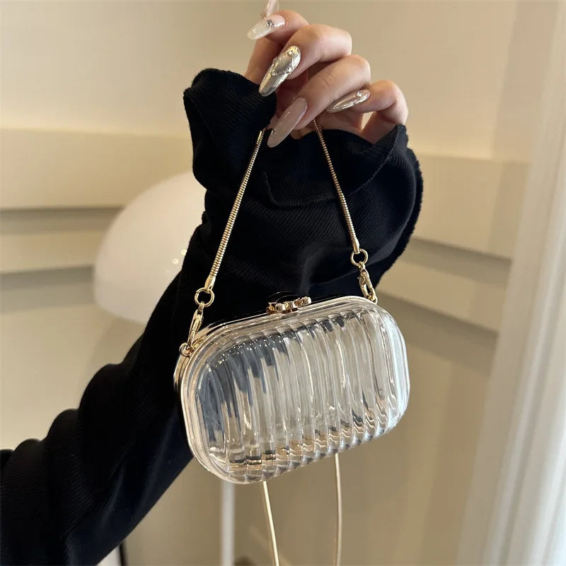 Bolso de hombro con caja de acrílico, nueva moda 2024, bolso de gelatina transparente, bolso cruzado con cadena para mujer