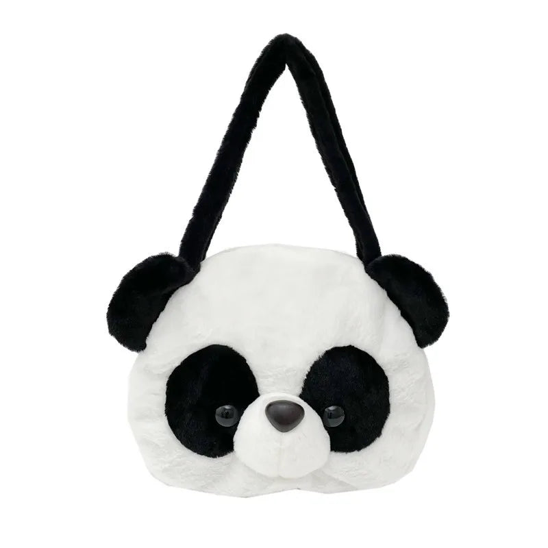 Bolsos de hombro de peluche para adolescentes, diseño kawaii, con forma de cabeza de panda, elegantes y suaves, para compras, portátiles