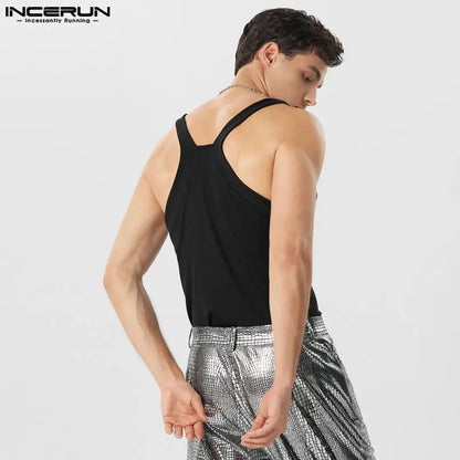 2023 Camisetas sin mangas para hombre, chalecos de moda sin mangas con cuello redondo de color sólido, ropa de calle de verano para hombre, ropa informal ajustada para hombre S-5XL INCERUN