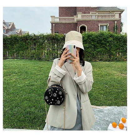 Fashion Starry Sky Round Bags Women Crossbody Bag Luxury Chain Circular Shoulder Bag Lady Small Embroidery Women's Handbag