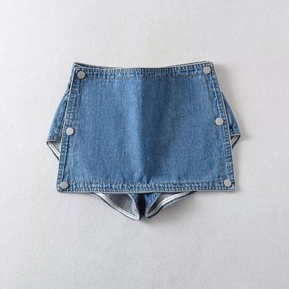 DEAT Fashion Women's Skirt Wasit Button Spliced Two Through Style Solid Color Denim Mini Skirts Female Summer 2024 New 17A9335