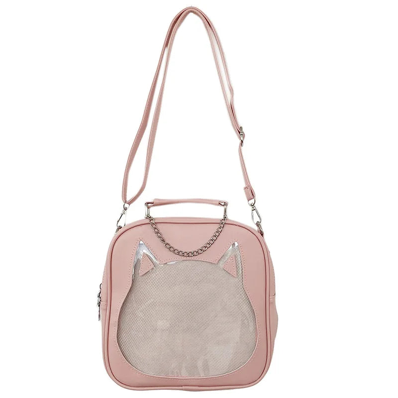 Mochila transparente de piel sintética para mujer, estilo japonés Kawaii Itabag de 3 formas, con forma de gato, de lujo, tipo cartera JK Ita