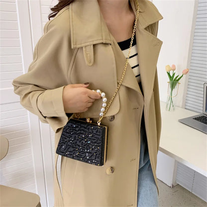 Women Handbag Evening Bags For Party New Women Pearl Chain Shoulder Bag Ladies Fashion Gold Clutch Box Bag Women Messenger